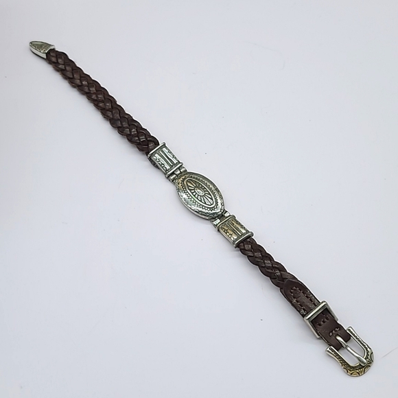 Brighton Vintage 1994 "Braided Conch" Brown Braid Leather w Sunrise Etched Face! - Picture 4 of 14